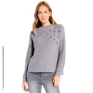 Nic+Zoe Girlfriend Go To Sweater Womens Medium Gray Funnel Neck Shaker K…